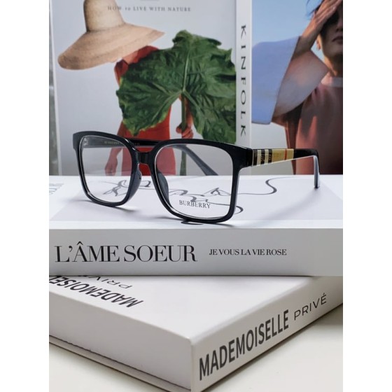 Burberry Black Square Optical Glasses with Vintage Check Temples